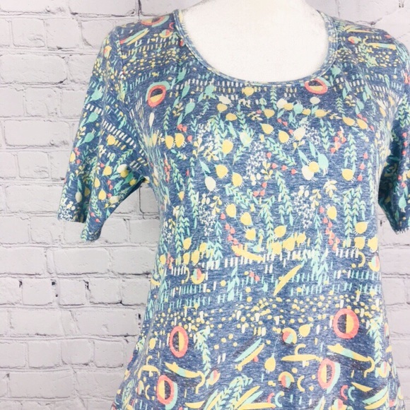Lularoe Blue Floral Perfect T Shirt Size Small - Picture 2 of 4